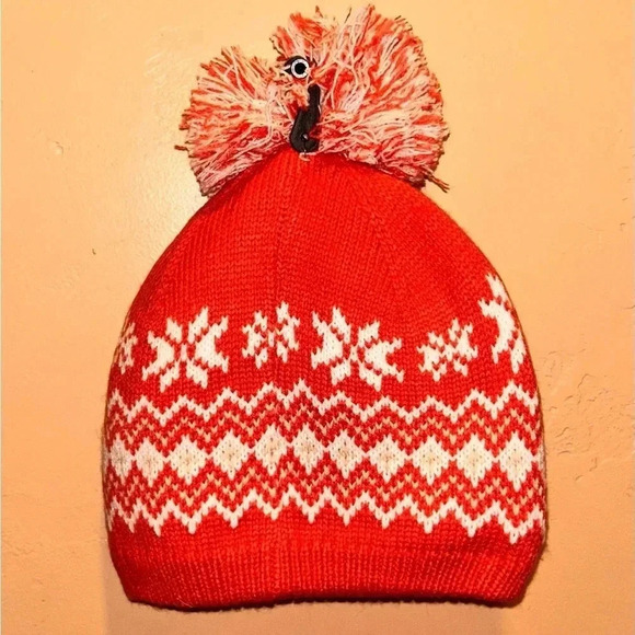 Timberland Women's Fairisle Pom Knit Beanie. One Size. Orange Cream. NWTS! - Picture 2 of 5